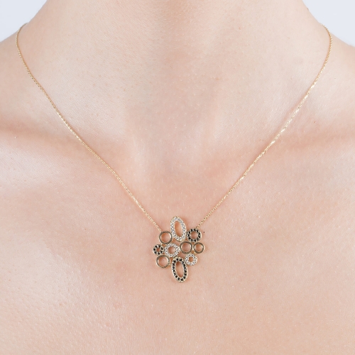 Altın Naz Siyah Beyaz Taşlı Sarı Kolye